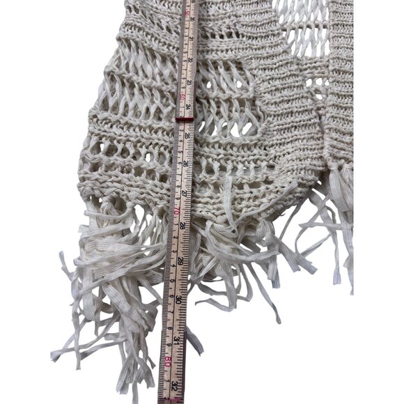 Crochet Open Front Fringe Cardigan Sweater By Kiwitucker S 100% Cotton Beige Lig - Picture 8 of 12